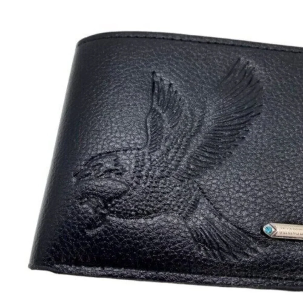 Eagle Embossed Black Faux Leather Mens Bifold Wallet